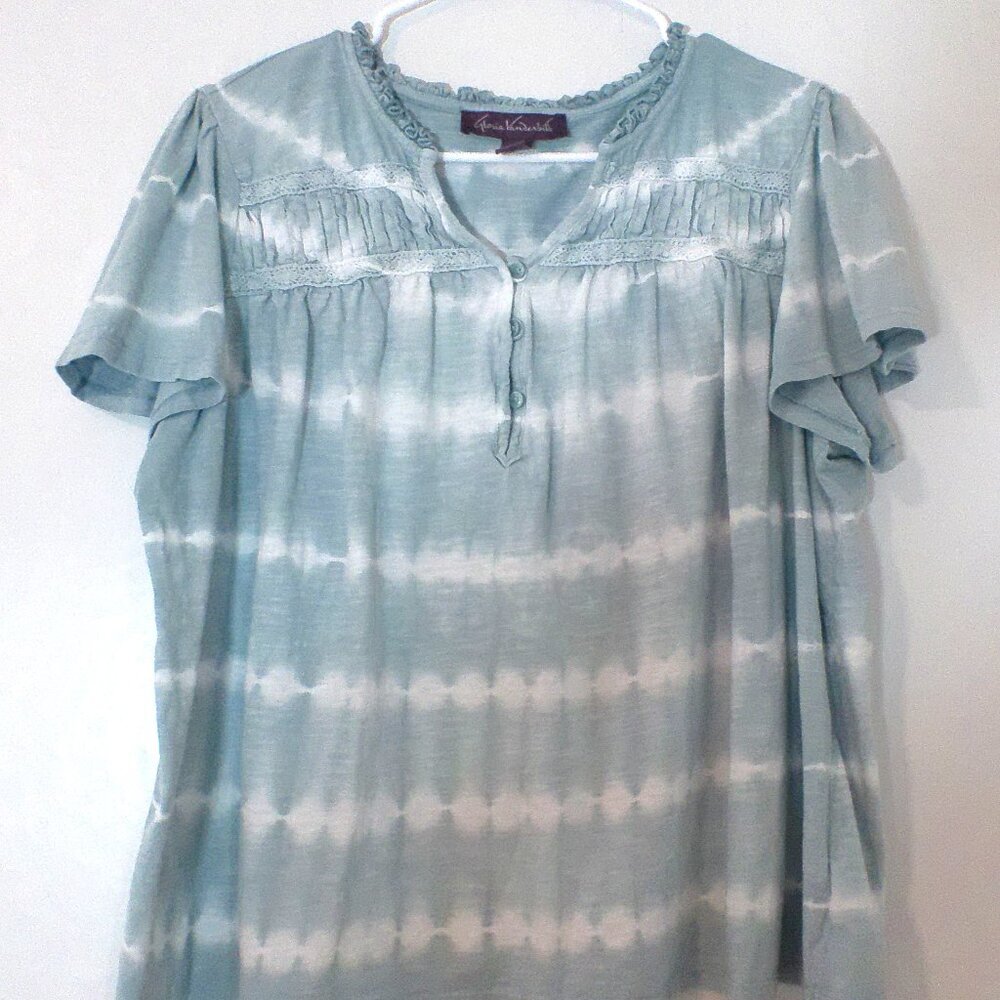 Gloria Vanderbilt Women’s Large Blue Tie Dye Lace Trim Blouse Boho